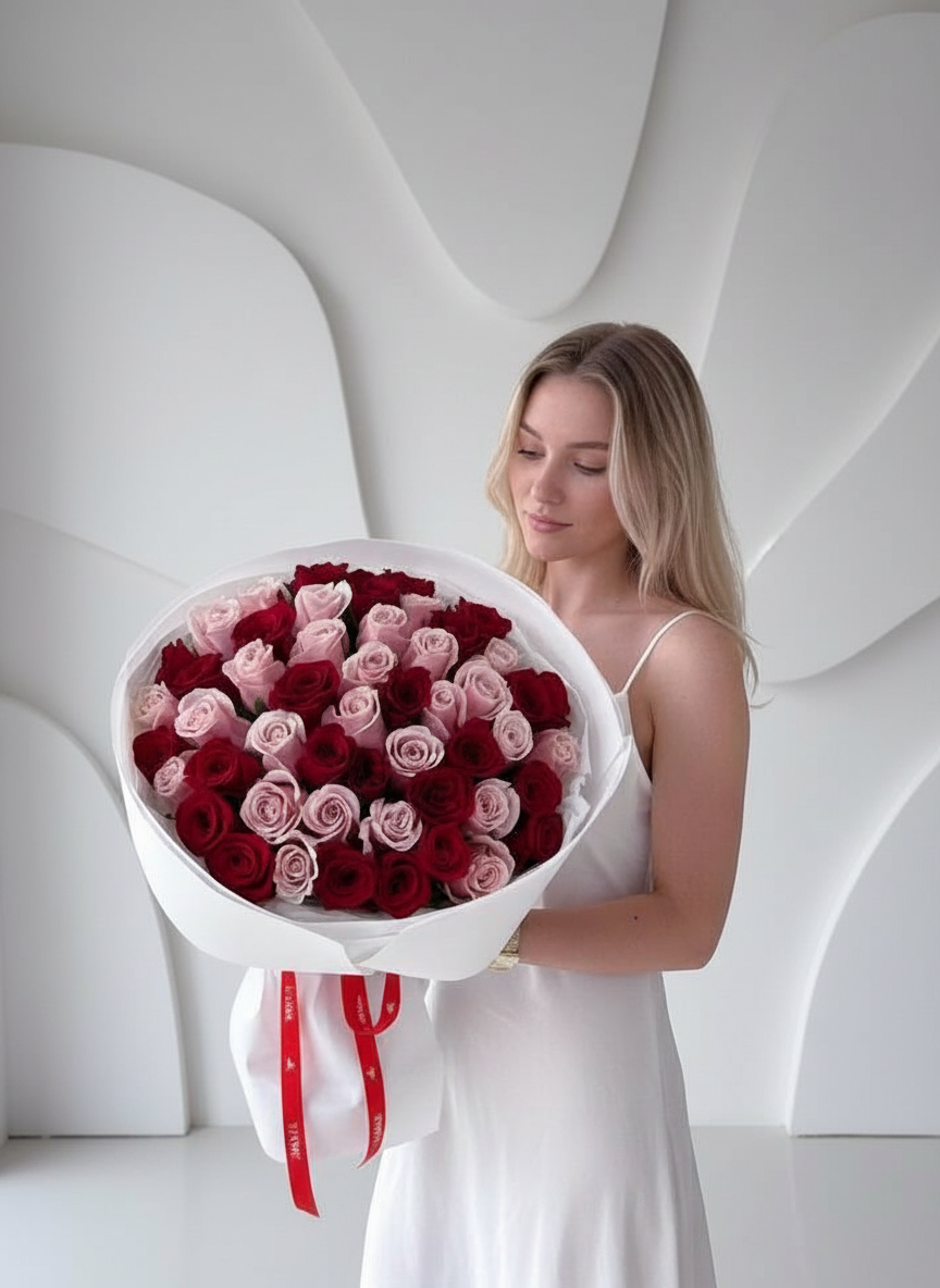 FLOWERS BOUQUET 51 MIX ROSES RED AND PINK