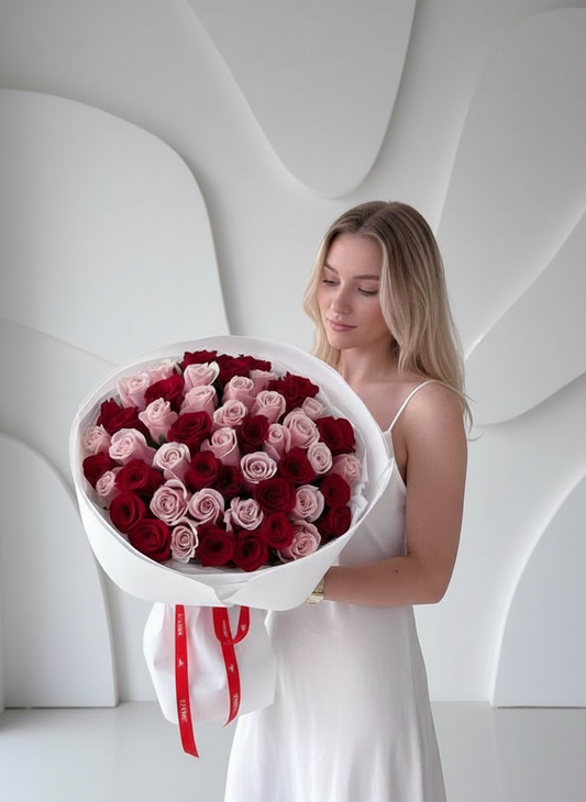 FLOWERS BOUQUET 51 MIX ROSES RED AND PINK