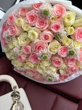 FLOWERS BOUQUET “NORAH” WITH ROSES PINK AND WHITE