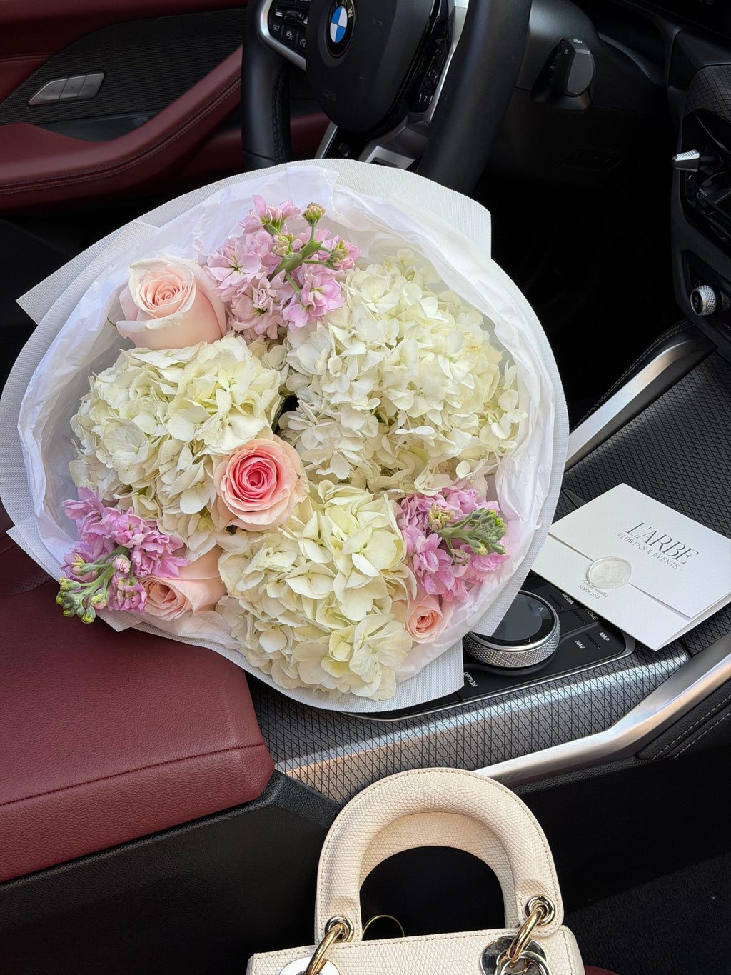 FLOWERS BOUQUET WITH HYDRANGEAS AND MATTHIOLA “TOUCH 2”