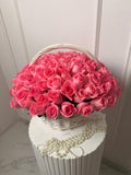 FLOWERS BASKET WITH 71 PINK ROSES IN BASKET