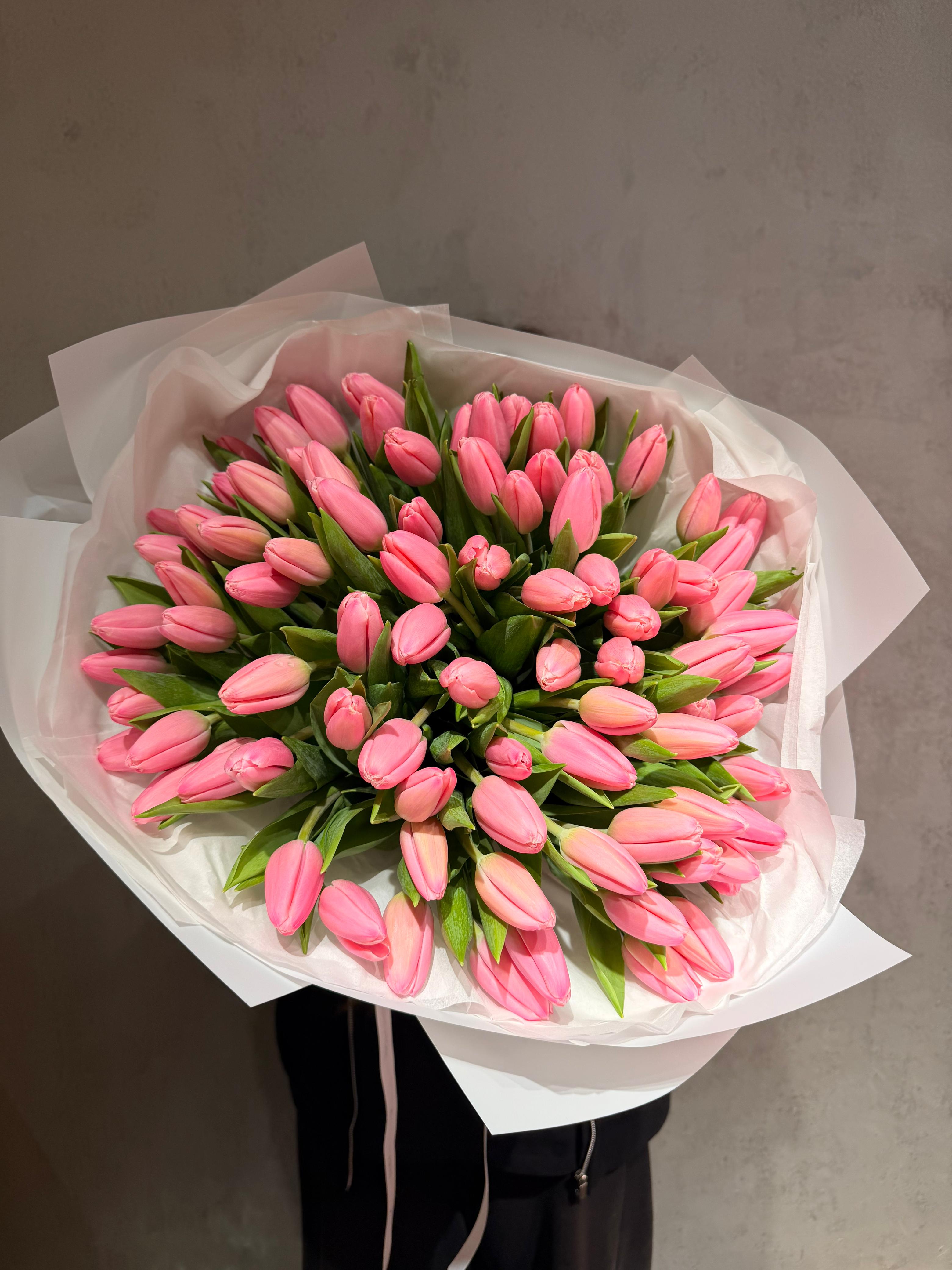 FLOWERS BOUQUET WITH PINK MILK TULIPS 91 PCS “MILKSHAKE VARIETY”