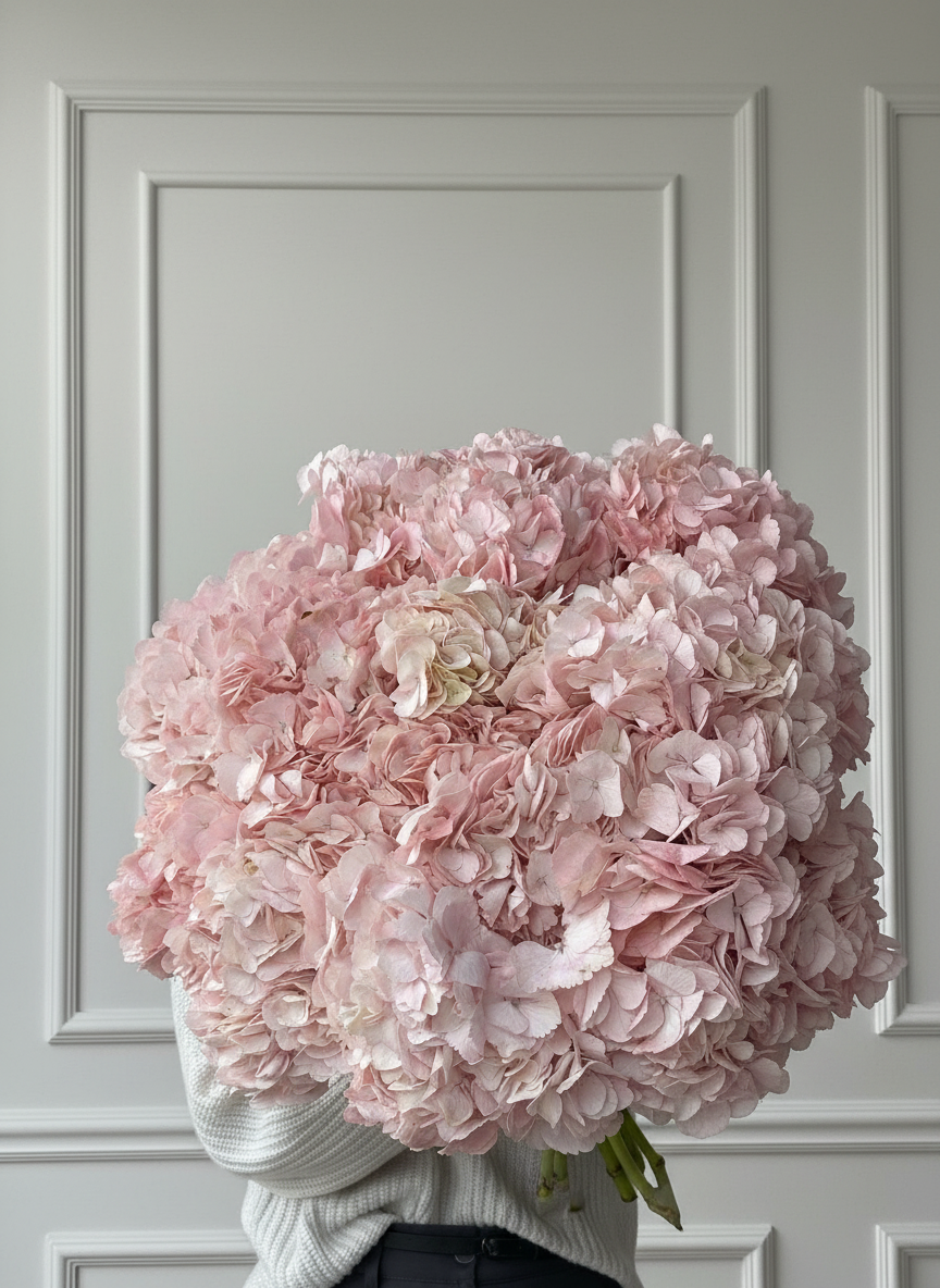 FLOWERS BOUQUET WITH LIGHT PINK HYDRANGEA 21 PCS