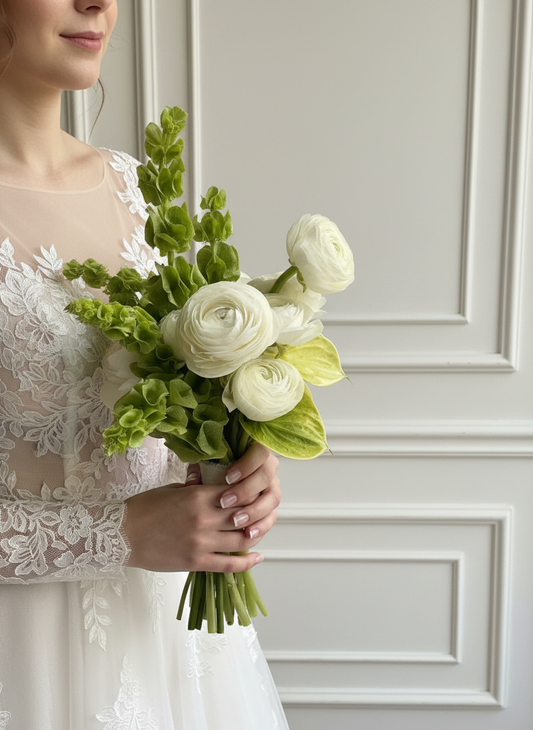 WEDDING BOUQUET WITH RANUNCULUS, MOLECULA GREEN AND ORCHIDS