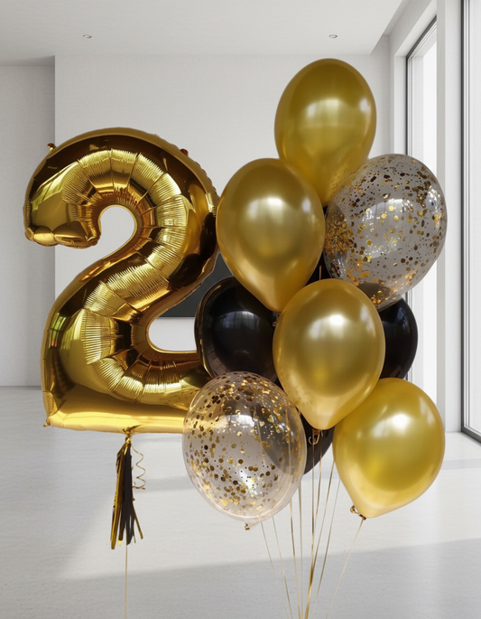 HELIUM BALLOONS GOLD AND BLACK MIX