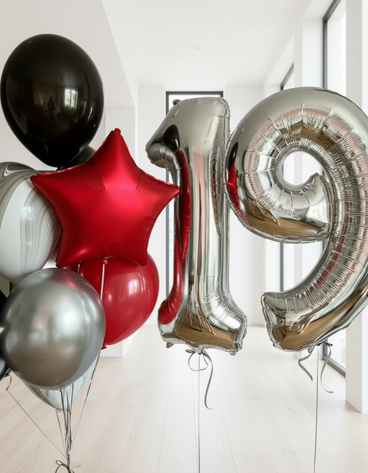 HELIUM BALLOON #0268 “RED AND SILVER HAPPY BIRTHDAY”