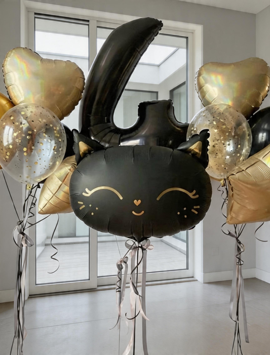 HELIUM BALLOONS “GOLD WITH BLACK KITTY” (0083)