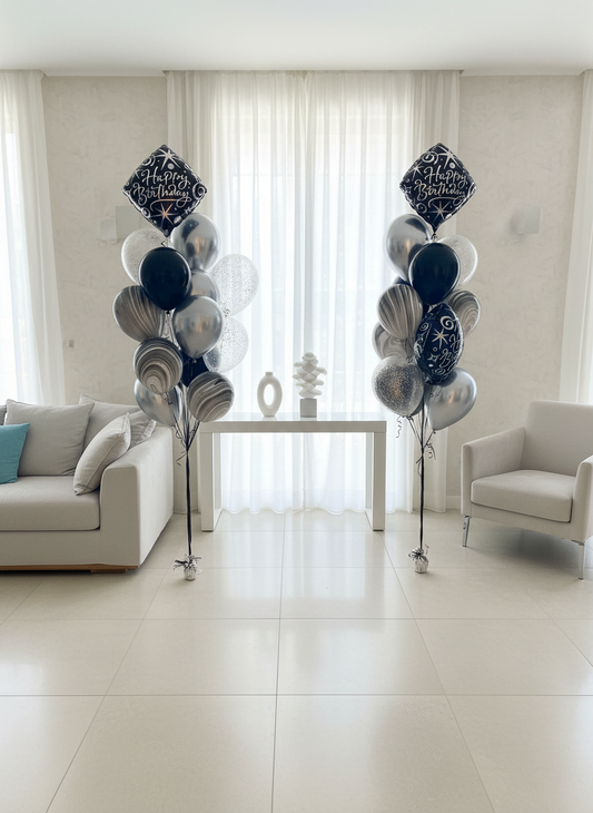 HELIUM BALLOON “HAPPY BIRTHDAY BLACK AND SILVER SET” (0067)