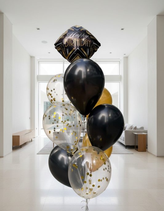 HELIUM BALLOON BLACK AND GOLD SET (0068)