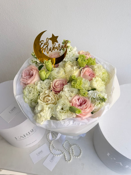 EID MUBARAK EDITION FLOWERS BOUQUET WITH ROSES AND EUSTOMA