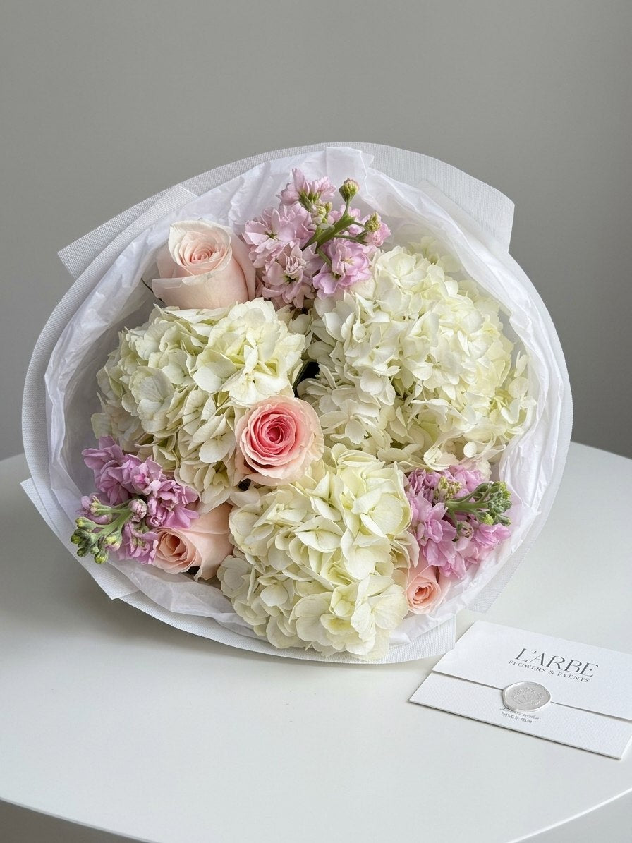 FLOWERS BOUQUET WITH HYDRANGEAS AND MATTHIOLA “TOUCH 2”