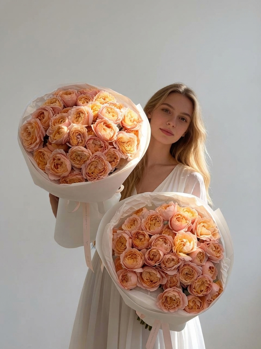 PEACH FLOWERS BOUQUET WITH ROSES 1 PCS
