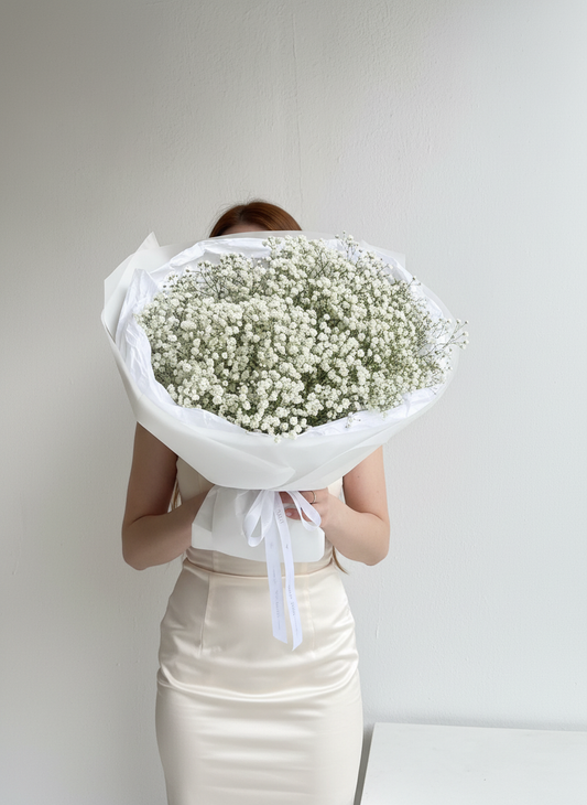 FLOWERS BOUQUET WHITE WITH HYPSO 15 PCS