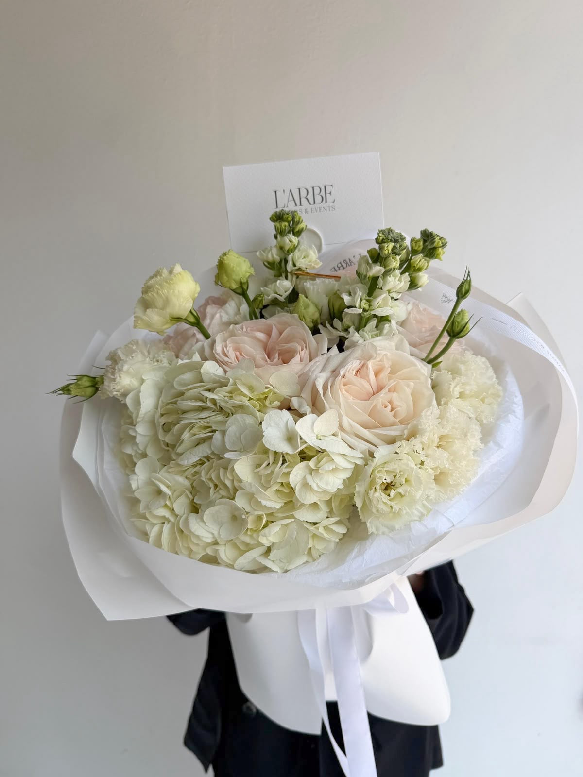 FLOWERS BOUQUET WITH HYDRANGEAS “WHITE SILK”