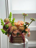 FLOWERS PEACH AND GREEN BASKET