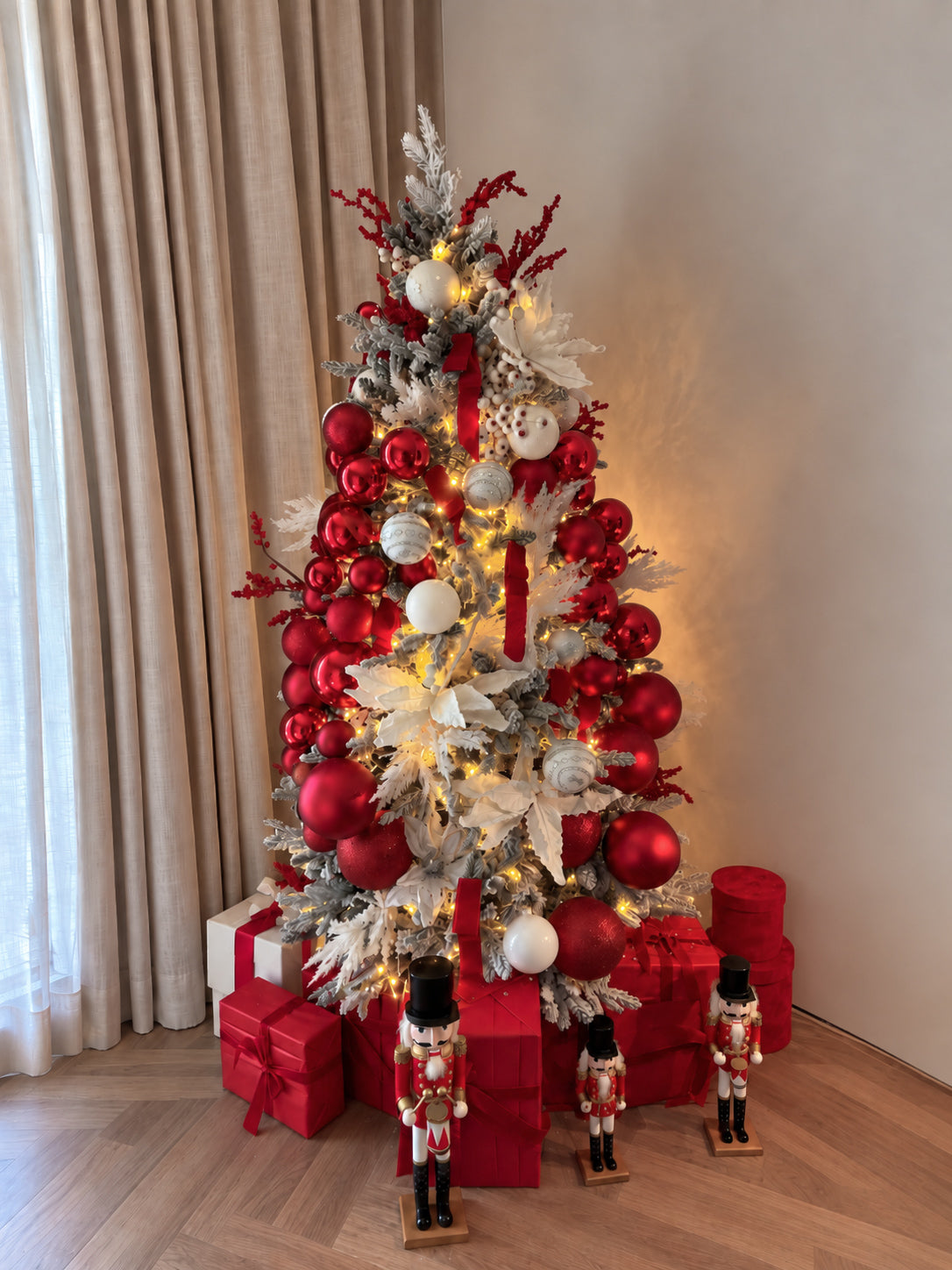Red, White & Silver Luxury Premium PVC Flocked Christmas Tree 1.8 m / 5.9 ft