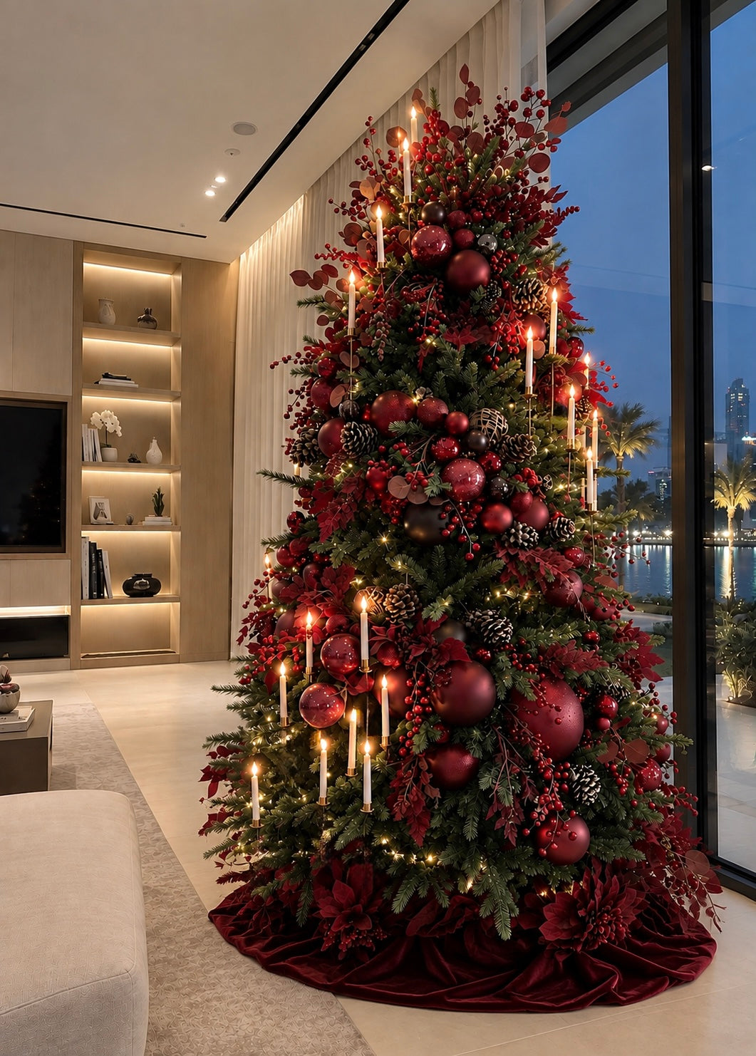 Luxury Burgundy Red Candlelight Premium PVC Christmas Tree Green 2.4 m / 7.87 ft