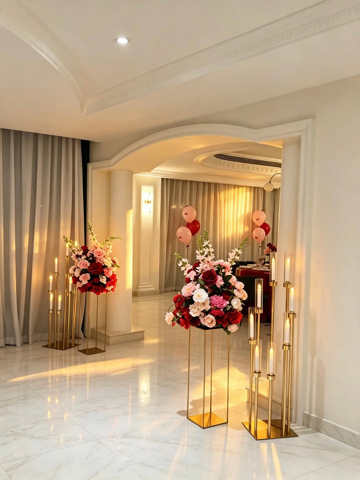Flower Arrangement with Stand & Candle Holders - (rent)