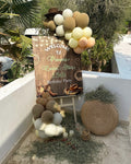 Rustic Western Cowboy Style Birthday Welcome Stand with Beige & Brown Balloon Garlands – Rent