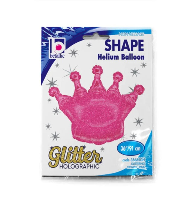 HELIUM BALLOONS “PINK CROWN” GLITTER 36"/91cm