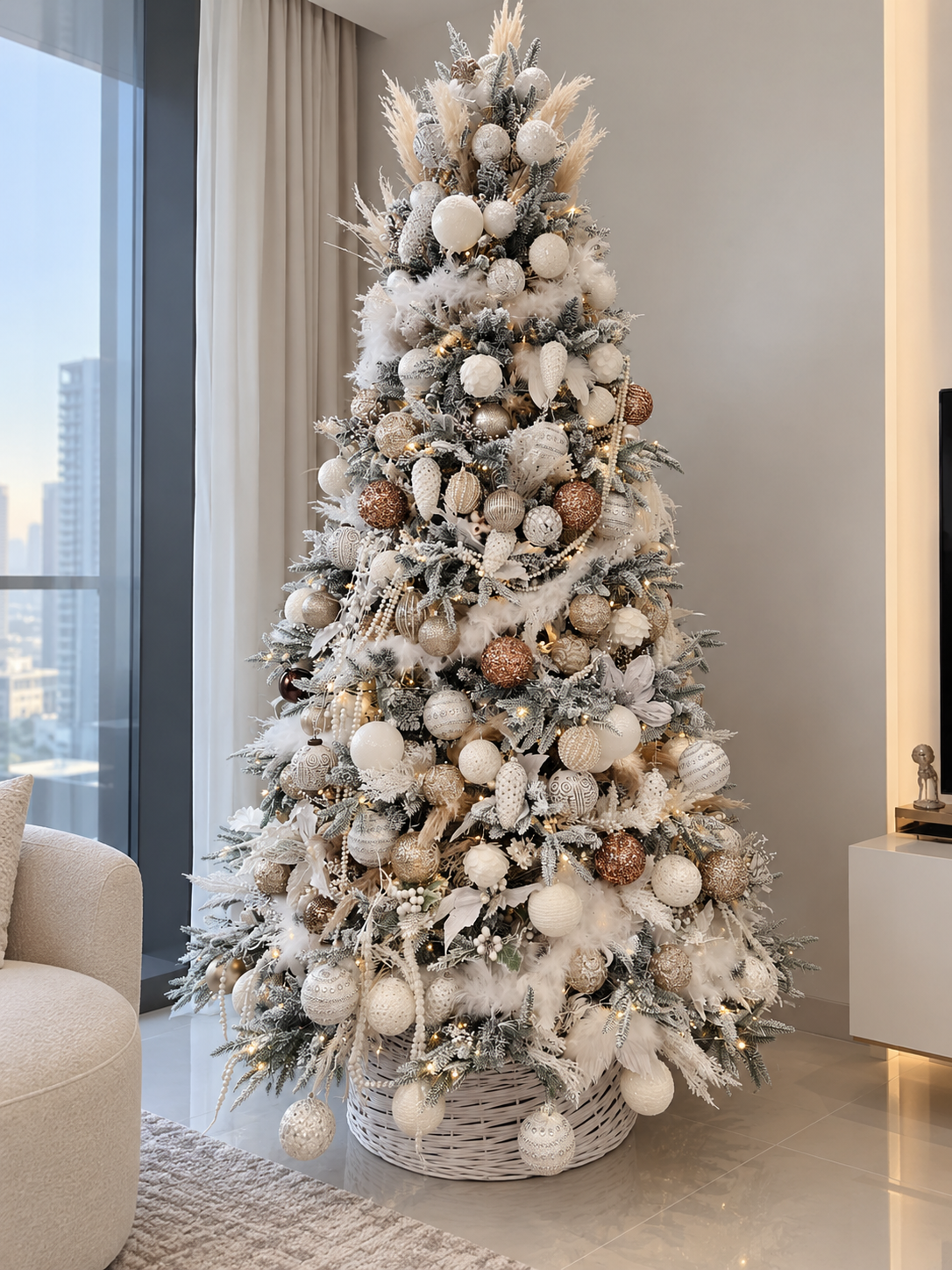 Ivory, White & Champagne Luxury Premium  Flocked Christmas Tree 2.4 m / 7.9 ft