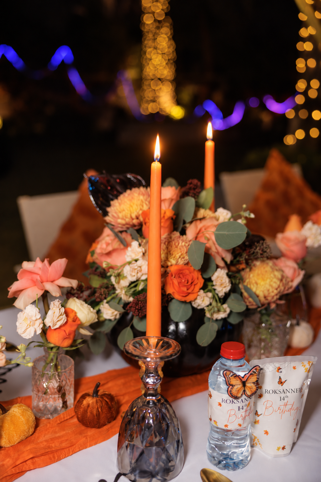 Autumn Elegance Luxury Halloween Table Setting for 8 Guests with Pumpkin Accents, Floral Decor & Candlelight - rent