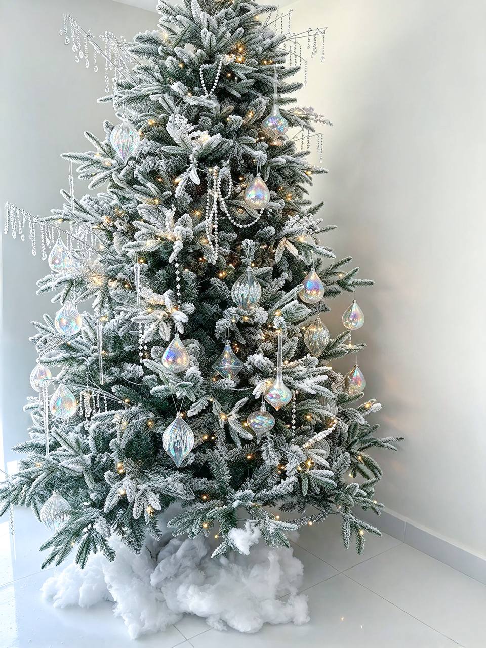 Elegant Crystal Ice Silver Premium Christmas Tree  Green with Snow, 2.4 m / 7.9 ft