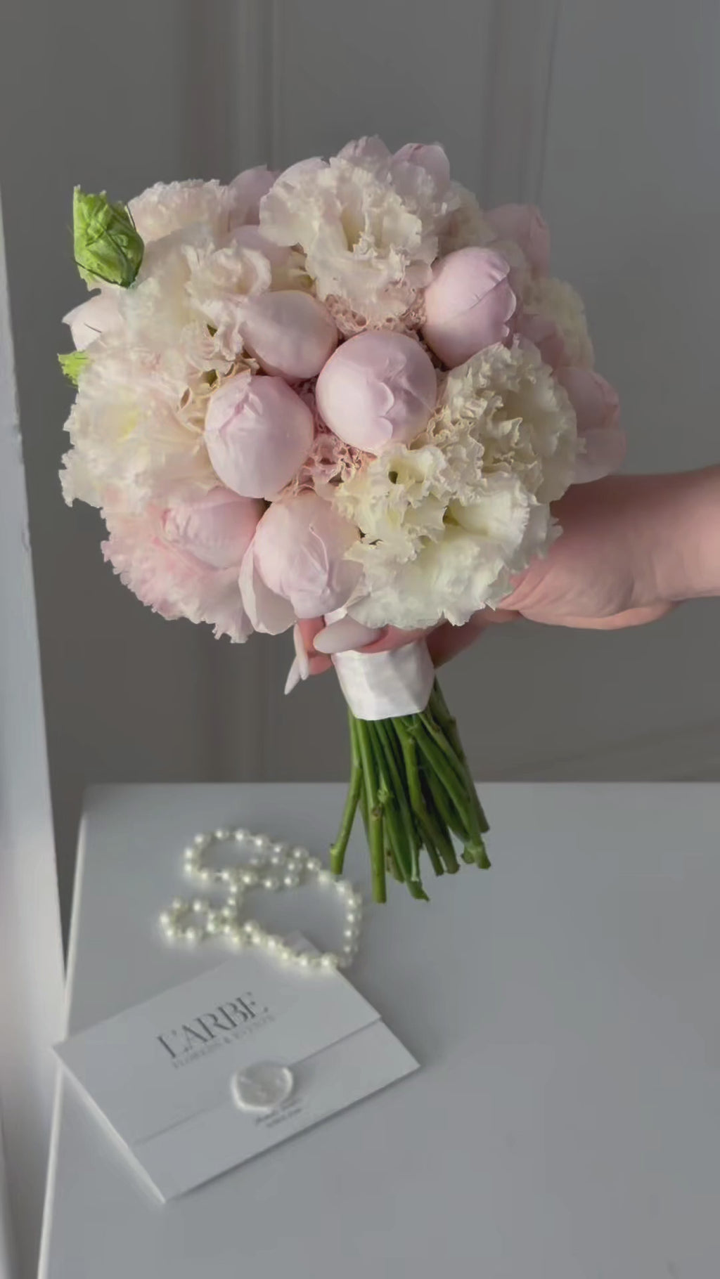BRIDE BOUQUET WITH EUSTOMA AND PEONY ROSES