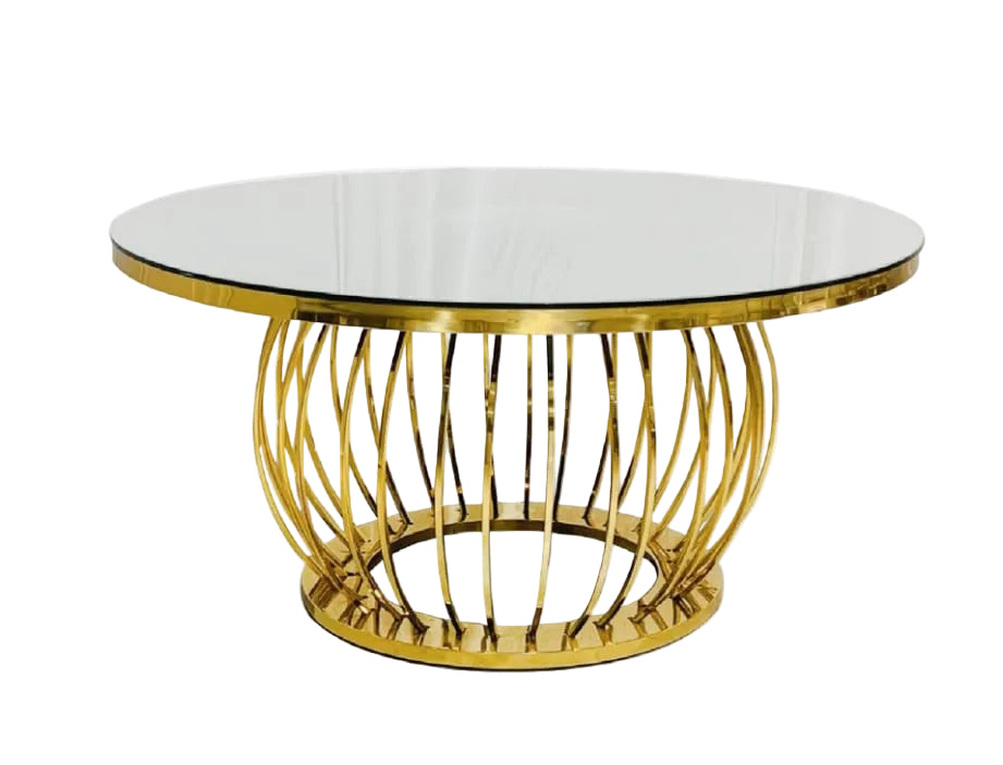 Round table with glass gold or silver (rent)