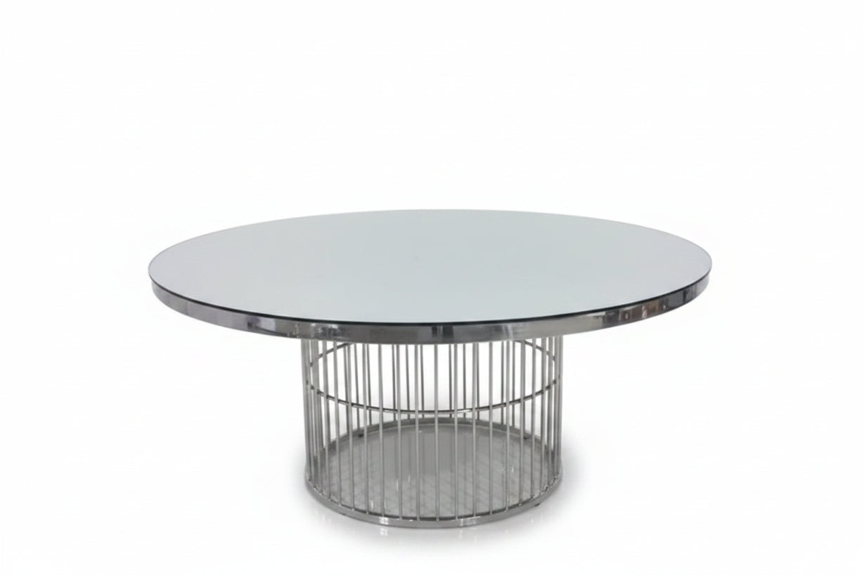Round table with glass gold or silver (rent)