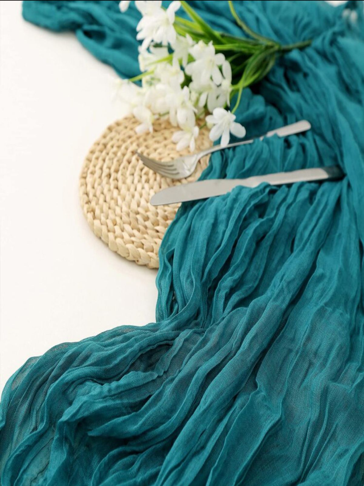 Teal table runner Andro rent (TR-0010)