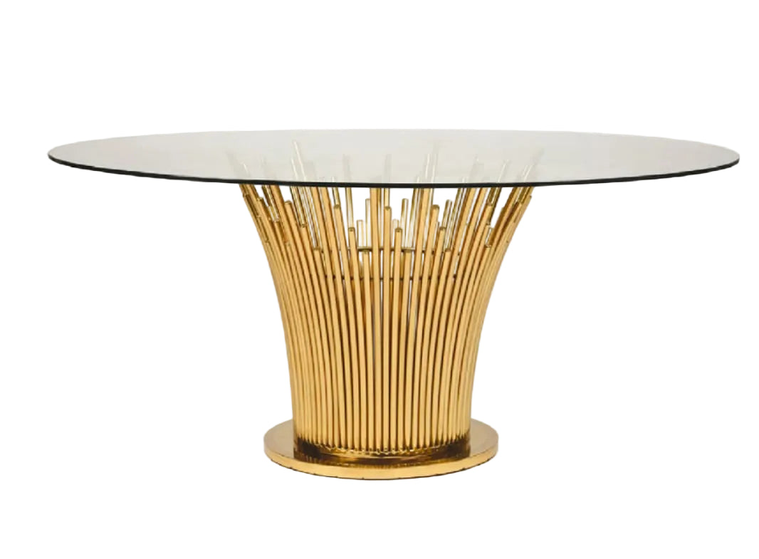 Round table with glass gold or silver (rent)