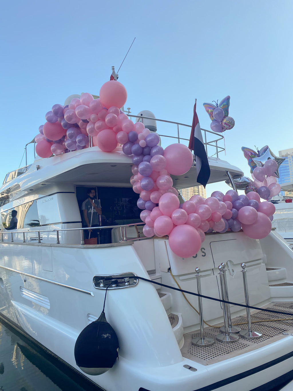 Light pink and purple yacht decoration