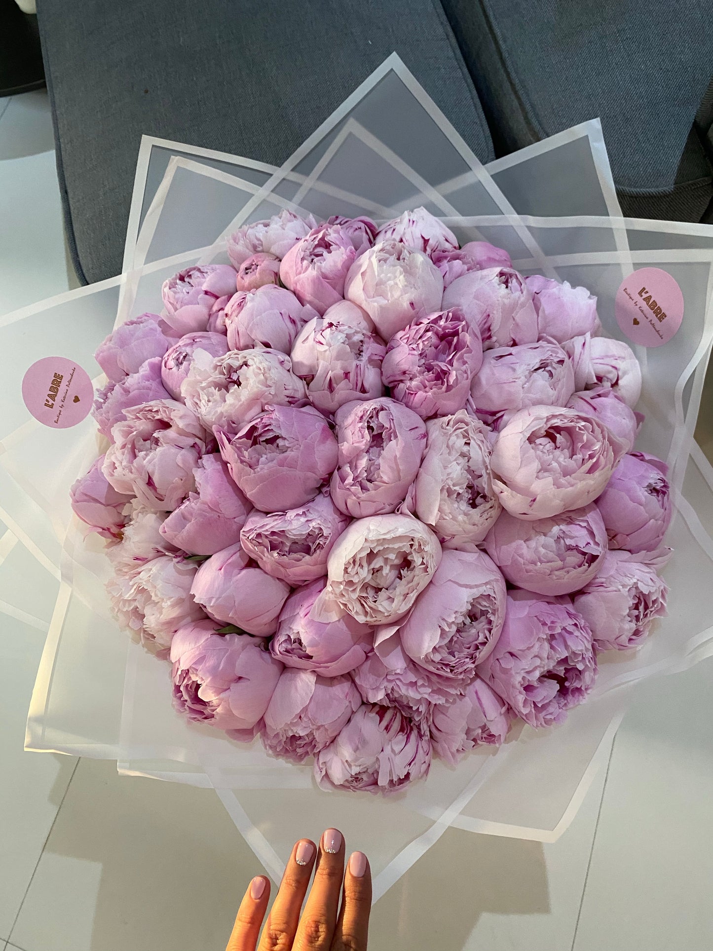 Peonies light pink bouquet 49 pcs