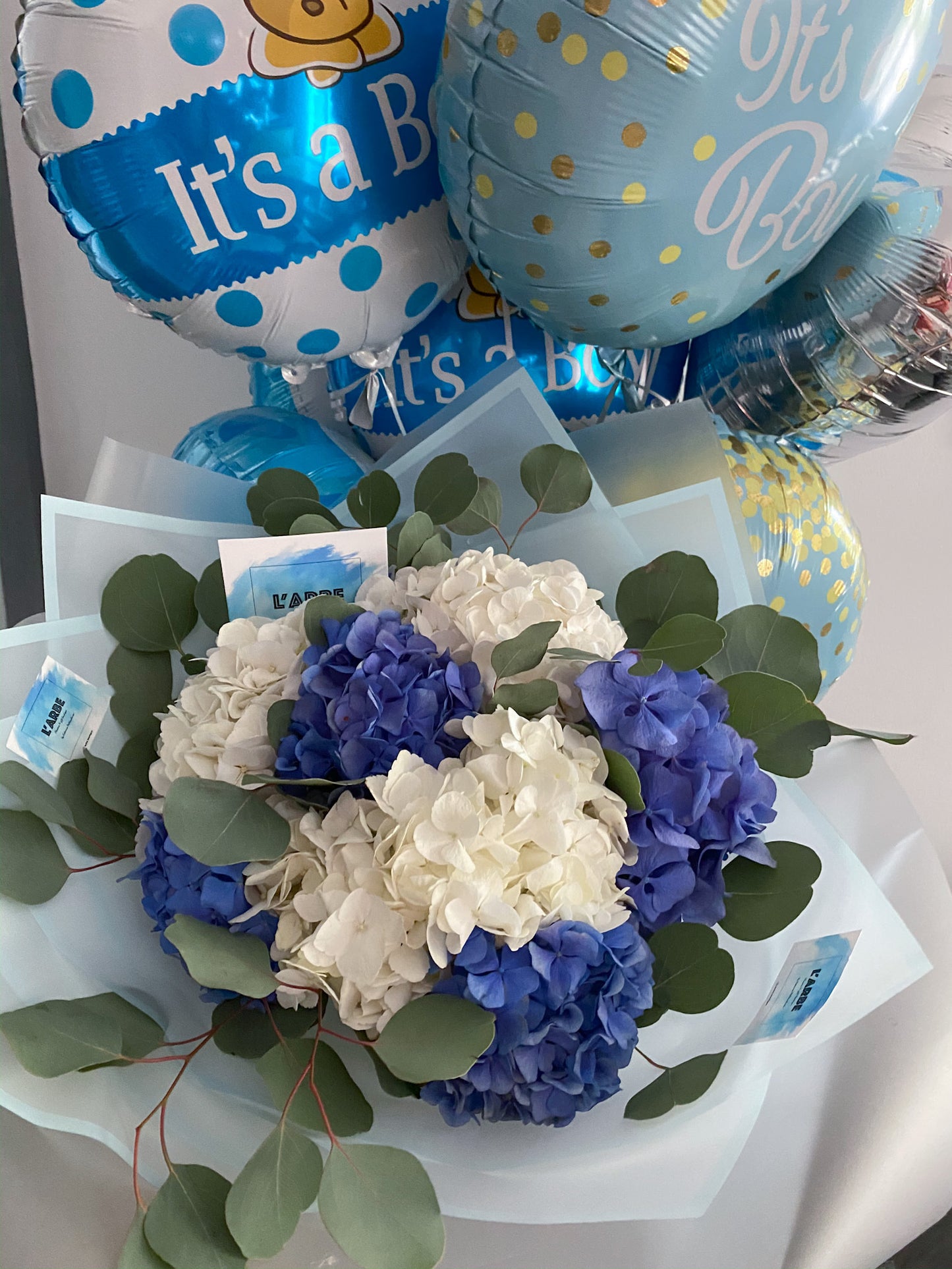 Mix flowers bouquet “Hydrangea with eucaliptys”