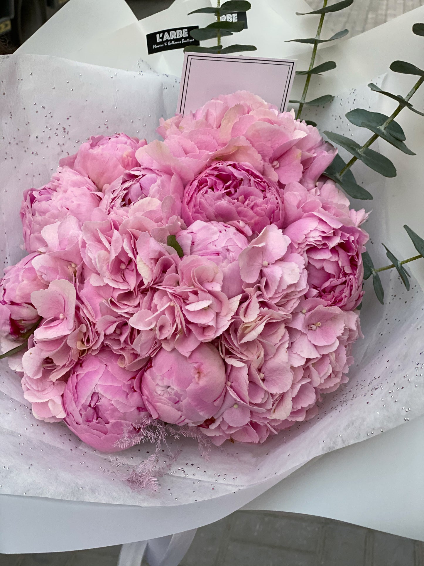 Peonies with hydrangeas