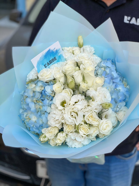 White blue mixed flowers bouquet “Elsa”