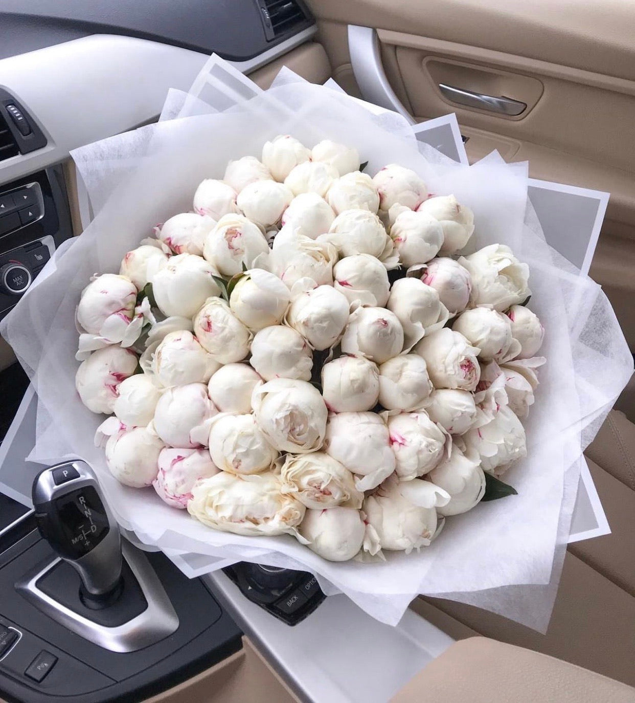 White peonies bouquet 51 pcs