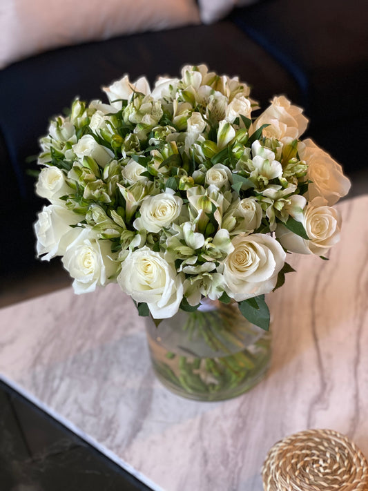 Alstroemerias and roses white