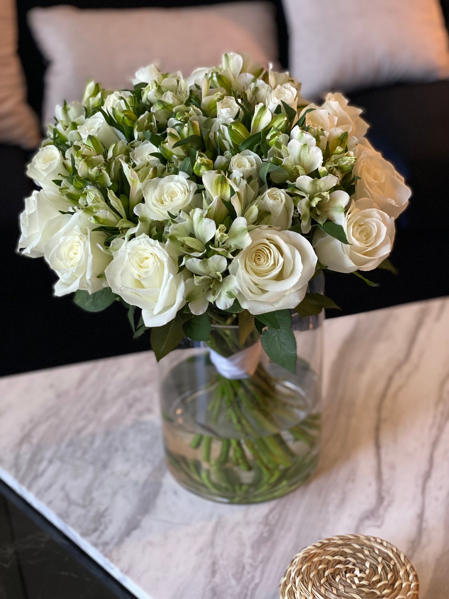 Alstroemerias and roses white