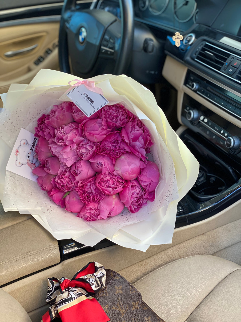 Flowers bouquet- Peonies dark pink-25 pcs