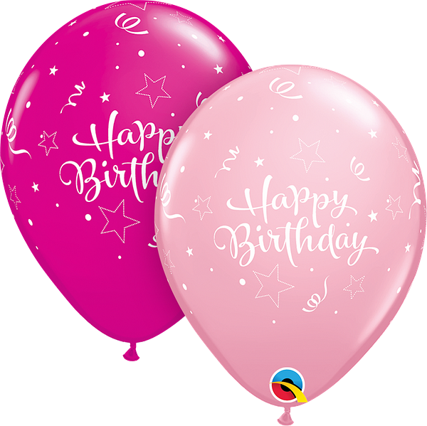 Happy Birthday (with star) lighg  pink 11 inch balloons American brand