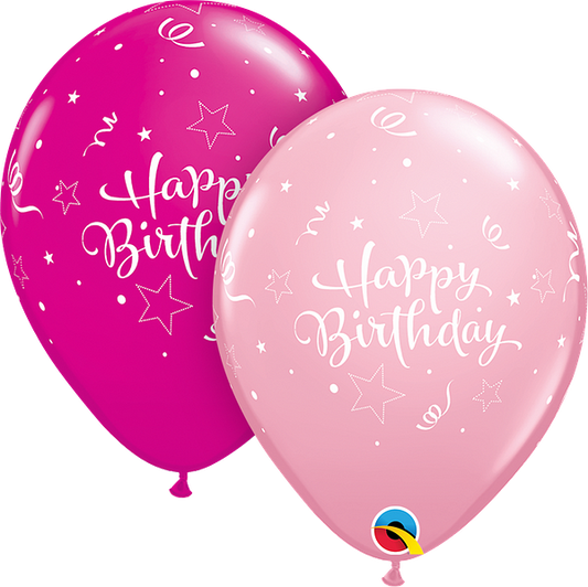 Happy Birthday (with star) lighg  pink 11 inch balloons American brand