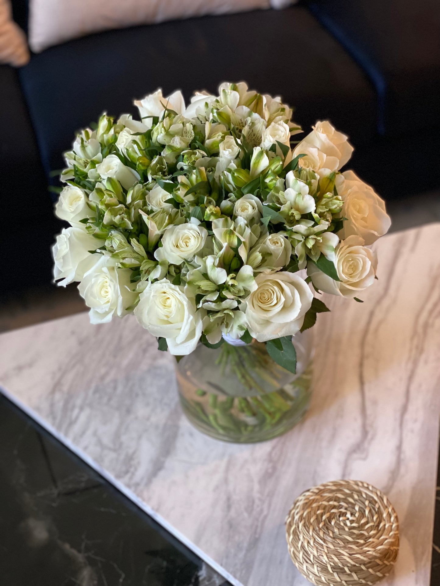 Alstroemerias and roses white